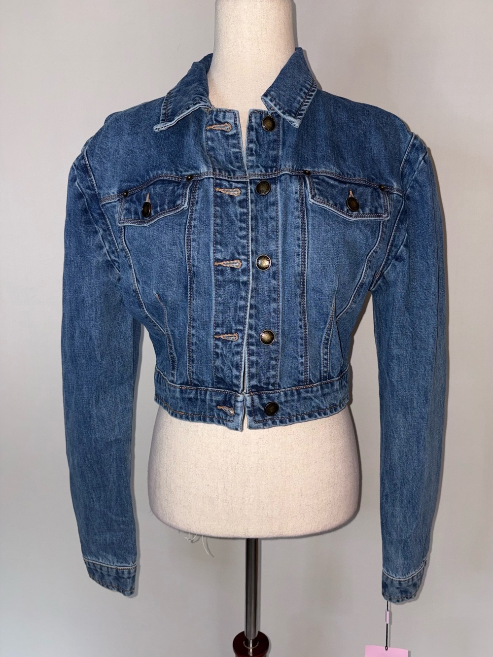 Avec Les Filles 80s Style Cropped Denim Jacket Size XS New With Tag
